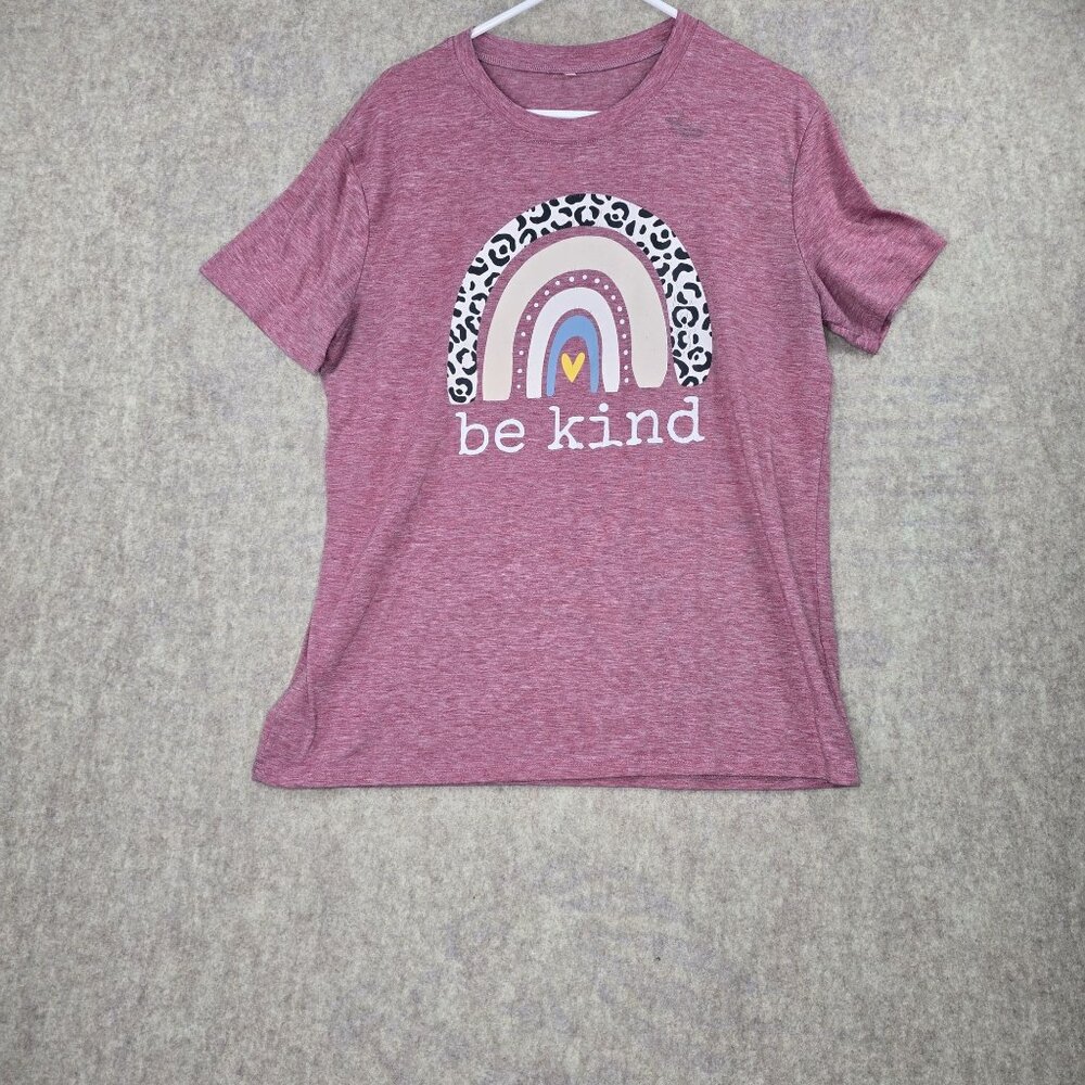 Be Kind Rainbow Graphic Womens Heathered Maroon T-Shirt XL Soft Cotton Blend